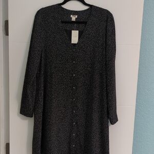 J. Crew Factory Elegant Black & White Mini Polkadot Patterned Button Down Dress